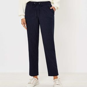 LOFT brushed flannel tailored slim elasticized waist pants, 36", blue